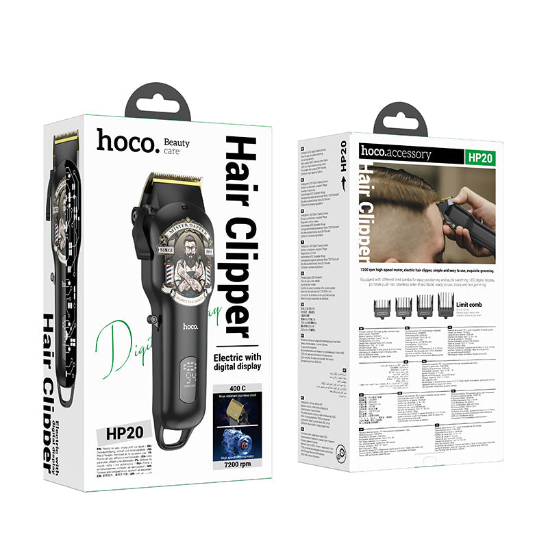 HOCO HP20 Professional Digital Hair Clipper Cordless Hair Care Rechargeable Hair Trimmer with 4 Guide Combs, LED Display, 4 Hours Hours Working Time and Steel Blade HOCO HP20 Professional Digital Hair Clipper Cordless Hair Care Rechargeable Hair Trimmer with 4 Guide Combs, LED Display, 4 Hours Hours Working Time and Steel Blade